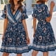 thumbnail image 2 of Moda mujer estampado floral con cuello en v casual vestido de tirantes hasta la rodilla Fridja  NMB4048, 2 of 9
