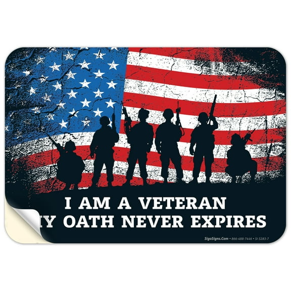 American Flag Veteran Oath Sign, Wall Decor Bar Man Cave Sign, 10x7 Vinyl Sticker