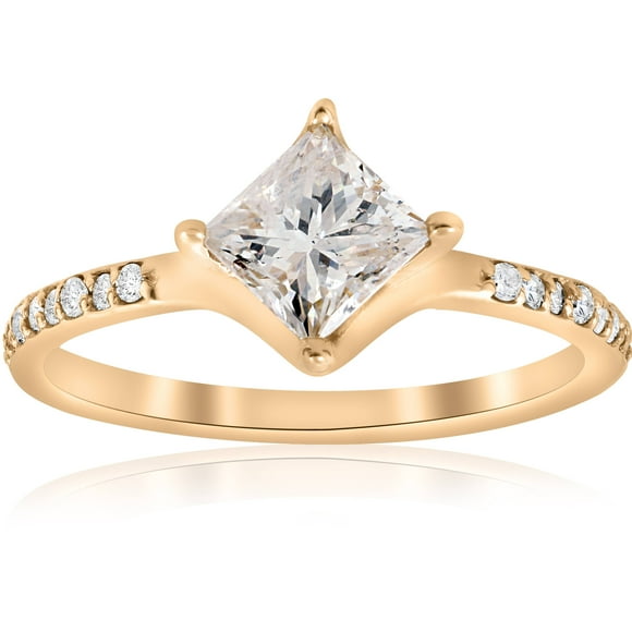 1.25CT Princess Cut Diamond Engagement Ring White Yellow or Rose Gold