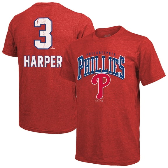 Men's Majestic Threads Bryce Harper Red Philadelphia Phillies Triblend Name & Number T-Shirt