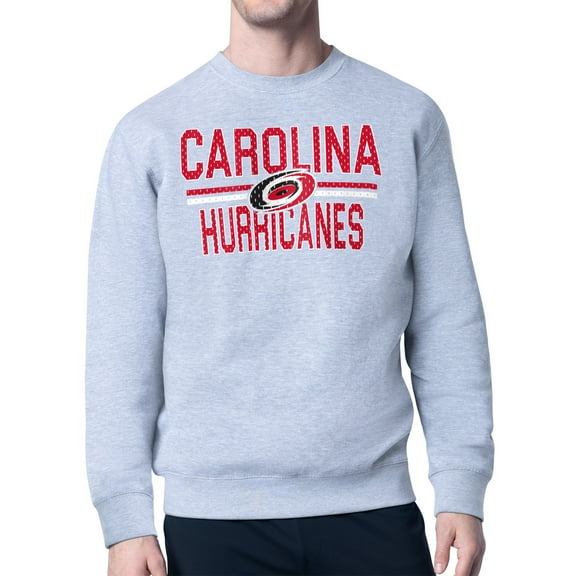 Men's Starter Heather Gray Carolina Hurricanes Mesh Look Team Name Logo Pullover Sweatshirt