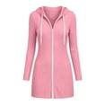 thumbnail image 4 of Sweatshirt for Women Soft Cozy Ribbed Knit Zip Up Hooded Coat Side Pockets Drawstring Hood Home for Lounge Travel Layering | TruBelle,Pink S, 4 of 7