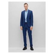 $895 - BOSS Slim Fit 2-Piece Suit in Checked Virgin Wool, Dark Blue, Size 38R