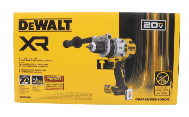 DEWALT 20V MAX XR Brushless 3 Speed 1/2 in Hammer Drill (DCD1007B) - Anti-Rotation System, LED Work Light, Tool Only