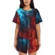thumbnail image 1 of Fotbe Red And Blue Fire Conjunto de Pijama Estampado para Mujer, 2 Piezas, Ropa de Dormir con Camiseta de Manga Corta y Shorts Suaves-Large, 1 of 6