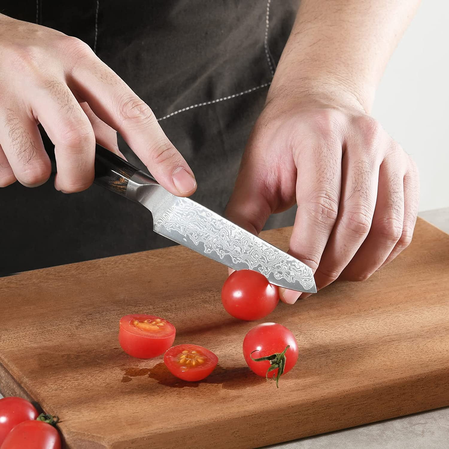 HAOYUE Damascus Kitchen Knife Set, 3 Pieces Japanese Style Kitchen Knives 67 Layer Forged Damascus VG10 Steel, lightweight Wood Ergonomic Handle for Cooking Knives Set