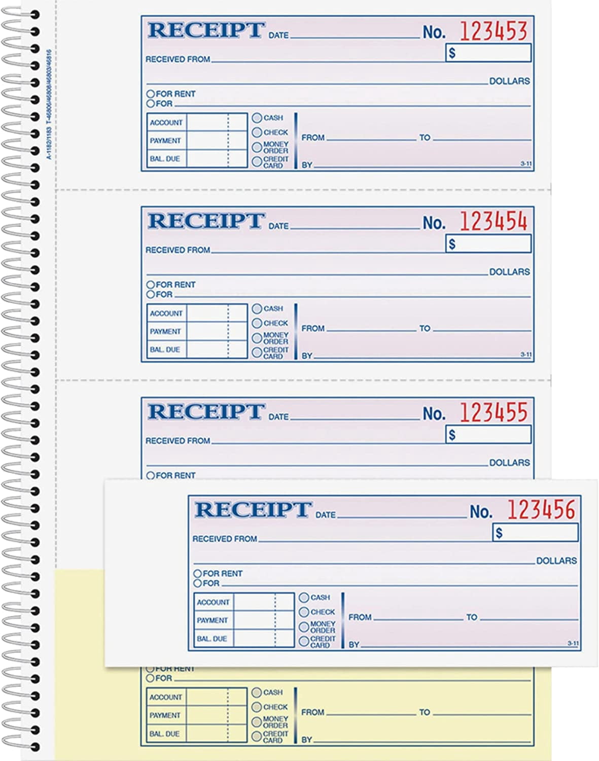 Carbonless 2-Part Spiral Money/Rent Receipt Book, 7 5/8in. x 11in., Book of 200 Sets, SC1182