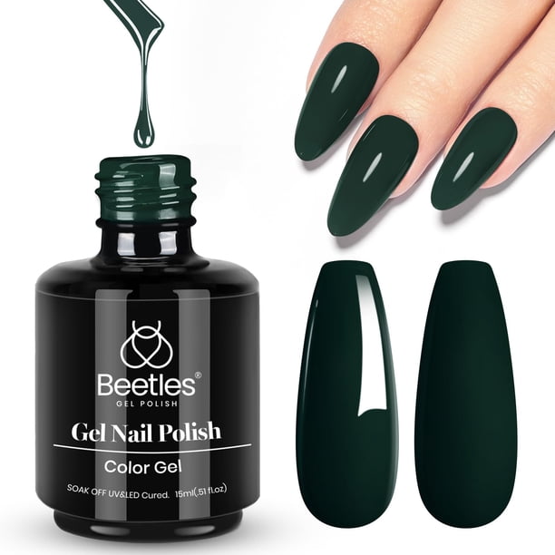Esmalte de uñas de gel verde Beetles, 0.5 fl oz, 0.51 oz, color verde bosque, lámpara de uñas UV, invierno, Navidad, esmalte de uñas, salón de manicura, gel de bricolaje, diseño de uñas, decoración en