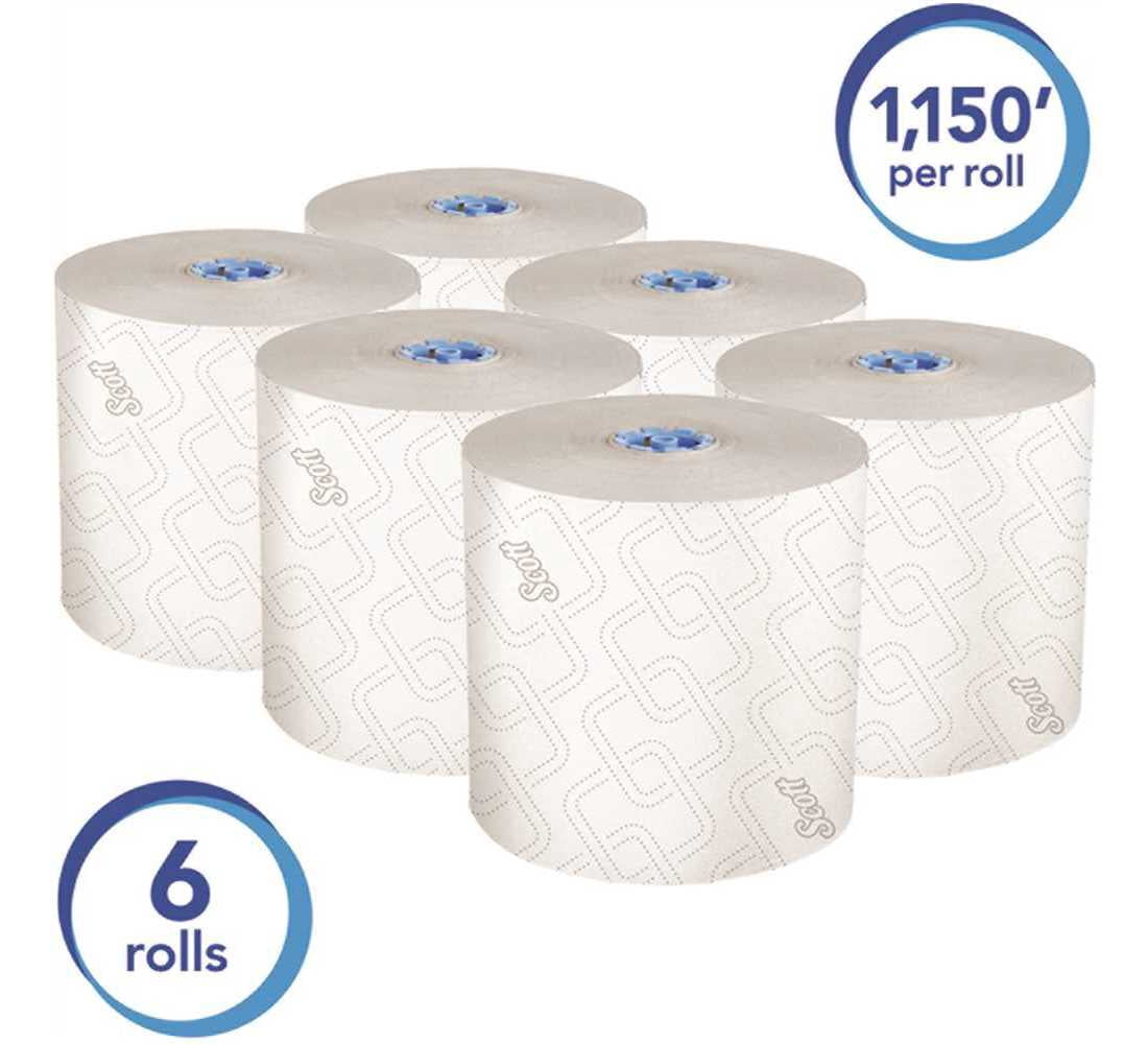 Scott Pro Hard Roll Paper Towels with Elevated Scott Design for Scott Pro Dispenser, Blue Core Only, 1150 ft Roll, 6 Rolls/Carton