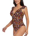 thumbnail image 3 of Yiaed 70s Groovy Hippie Retro Print Women's Ruffled One Piece Swimsuit V Neck Swimwear Slimming Monokini for Woman-Large, 3 of 8
