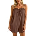 thumbnail image 3 of VBVC Women's Adjustable Spaghetti Strap Romper , Ruffle Tie Front Jumpsuit For Women , Ladies' Casual Summer Playsuit with Pockets,Brown,S-2XL, 3 of 8