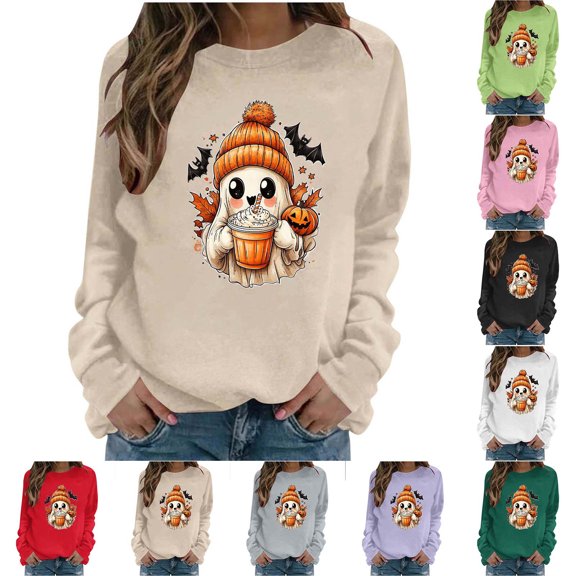 Aboser Womens Halloween Graphic Pullover Sweatshirt Cute Pumpkin Shirts Chic Clothes Soft Long Sleeve Crewneck Sweatshirts