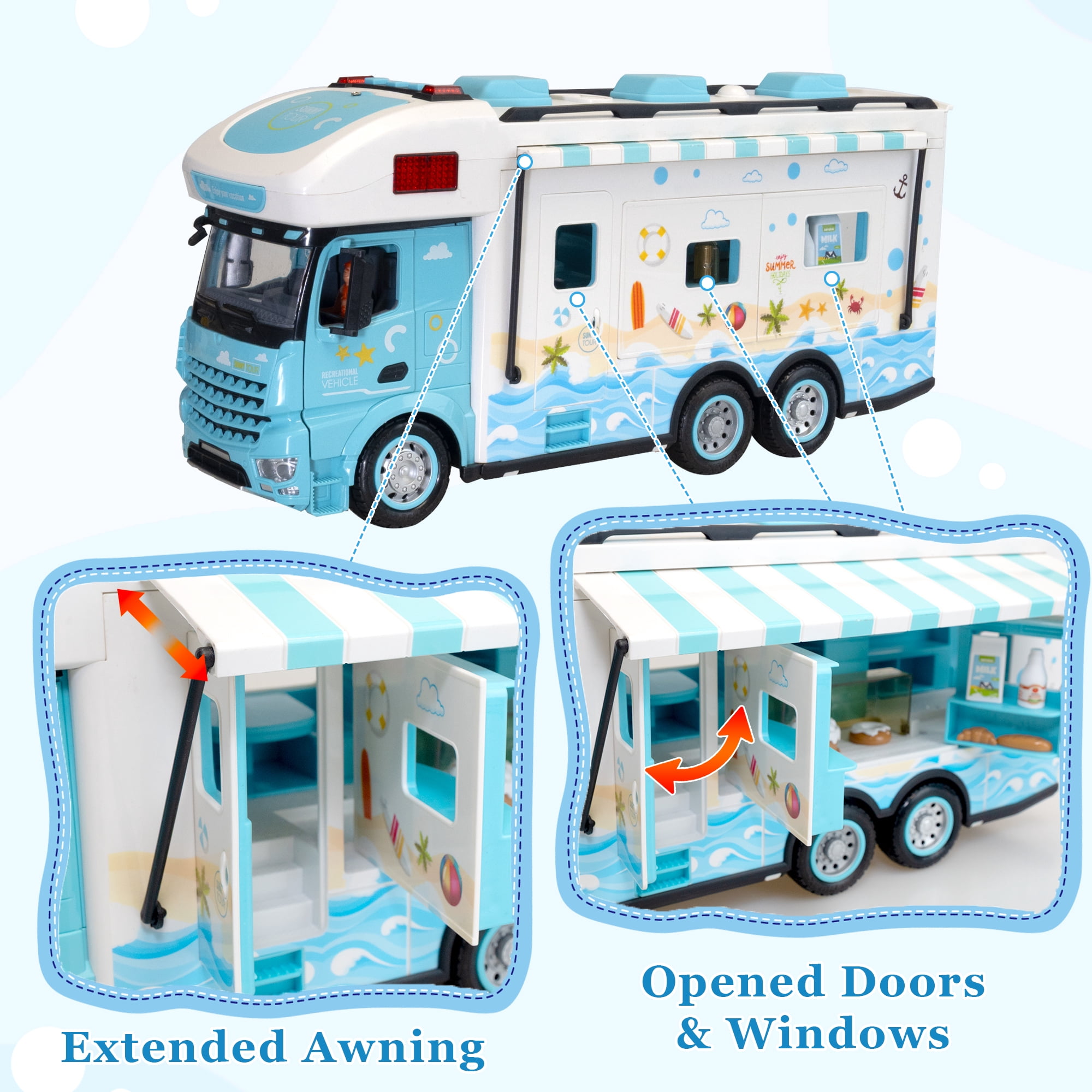SaveJoy 1:12 Remote Control Cars for Boys Girls Age 3-8, RC Cars  Recreational Vehicle Toy Campervan Motorhome with Playset