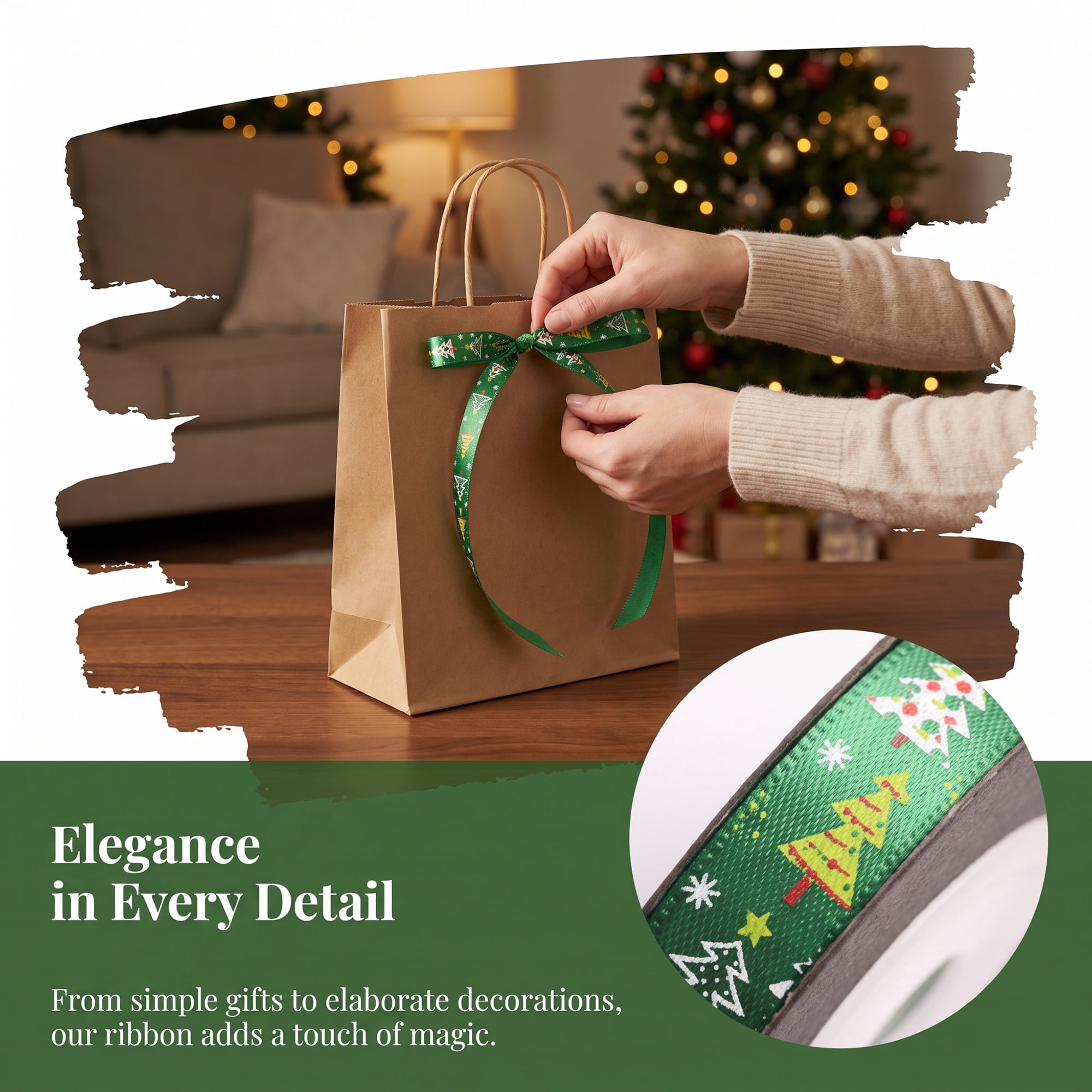 Unique Bargains Vibrant Cartoon Ribbon for Gift Wrapping Green Tree Pattern 5.5 Yard