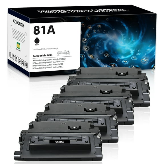 Colorich 4-Pack Compatible for 81A Toner Cartridge HP 81A CF281A 81X CF281X Enterprise MFP M605N M605DN M605X M630 M605 M604 M604N M604DN M606 M630h M630dn Black Printer ink