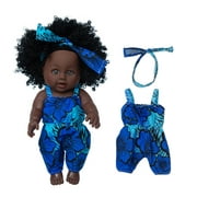 Black Skin African Black Baby Cute Curly Hair Lace Skirt 12INCH Vinyl Baby Toy