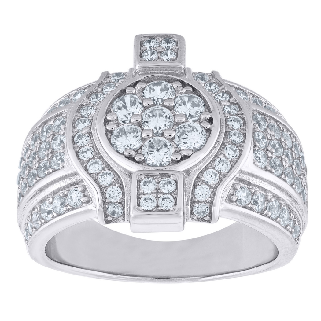 Jewelry 925 Sterling Silver Mens Cubic Zirconia 10mm Cluster Band