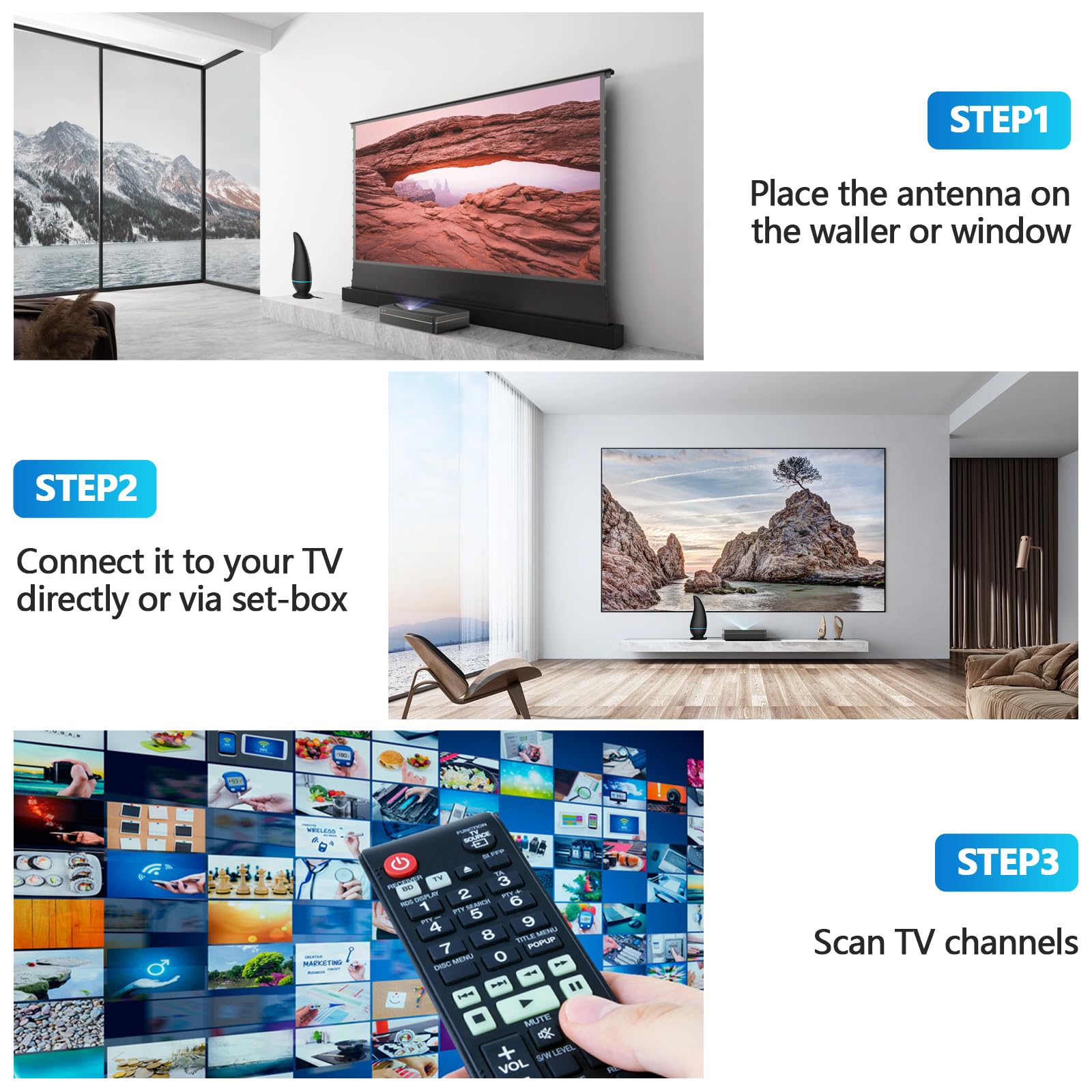 JOUALY Indoor TV Antenna with 300 Miles Reception Range