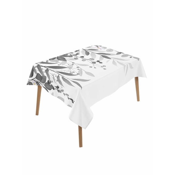 Grey Leaves Rectangle Tablecloth, Summer Botanical Waterproof & StainResistant Tablecloth, Washable Oil-proof Table Cover for Dining/Party/Wedding/Camping/Buffet 60x102 In