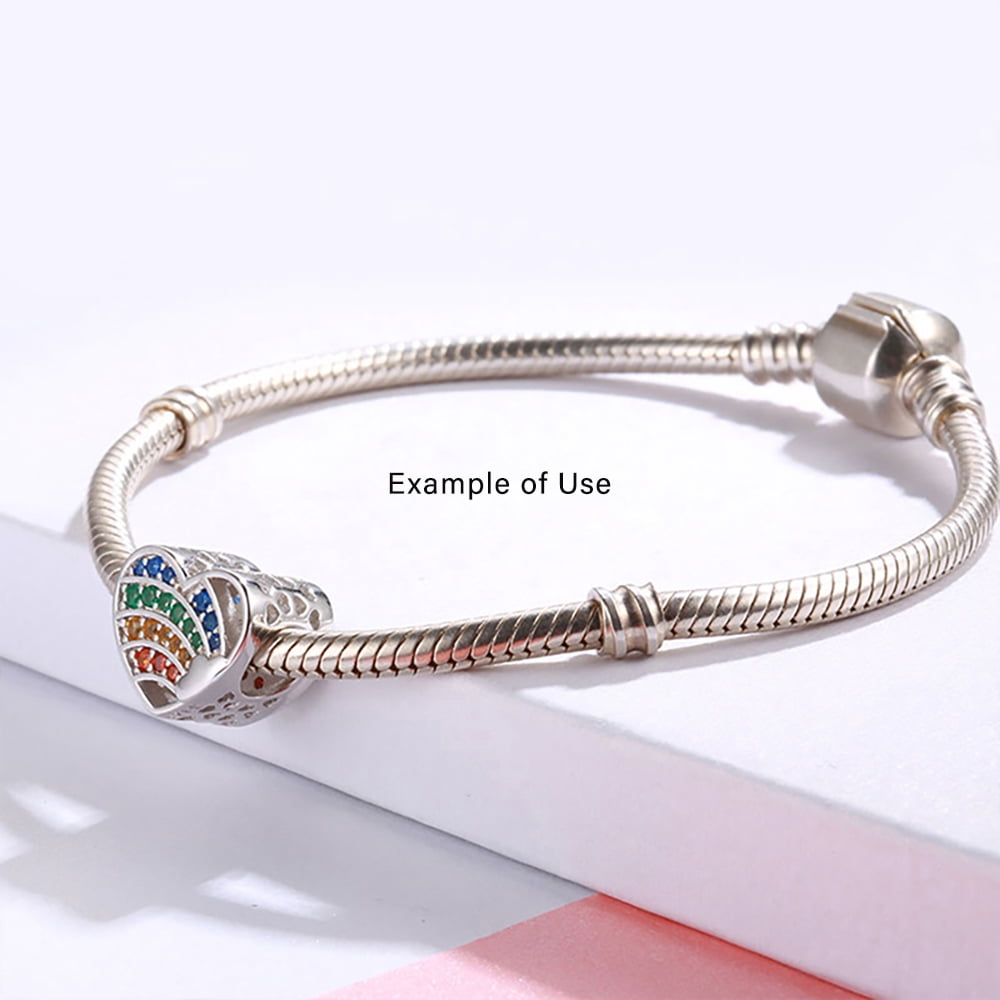 Heart Charm for Women European Bracelet Bead Sterling Silver Rainbow CZ Ginger Lyne Collection