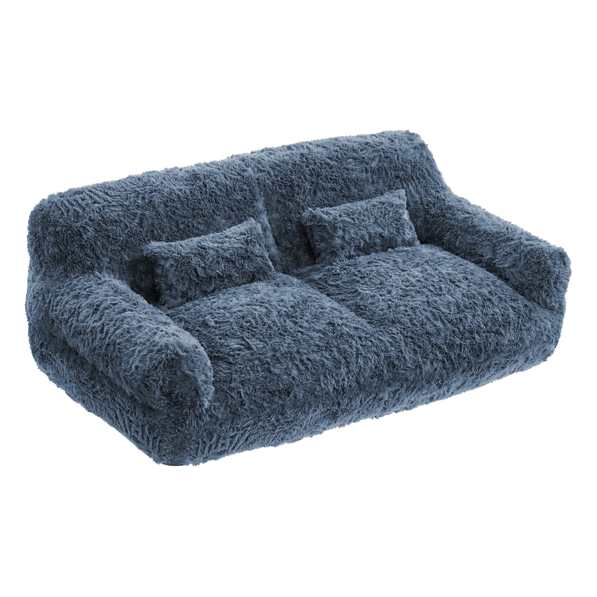 Spruce & Spring Ultra-Plush Fleece Lazy Sofa with Pillow & Blanket, Cozy Bean Bag Loveseat for Living Room & Bedroom, Ink
