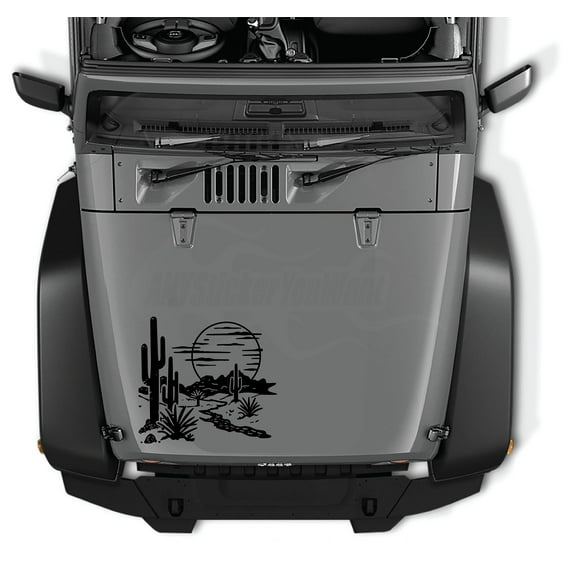 AnyStickerYouWant - Mojave Sunset Cactus Canyon Dessert Range Scene Vinyl Decal Sticker, 22" Tall Vinyl Hood Decal - Fits on & Compatible with Jeep Wrangler & Jeep Gladiator