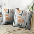 thumbnail image 4 of LALILO Throw Pillow Covers Forest With Cute Fox Bear Bunny Elk Hedgehog Birds Mushrooms And Trees Cartoon Woodland Set of 2 Square 18 x 18 Inch Pillowcase, 4 of 5