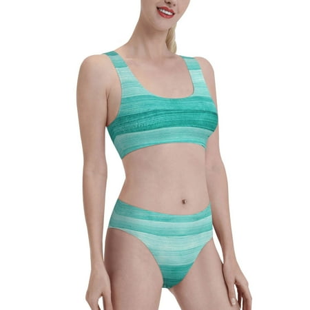 Picia Teal Turquoise Women s High Waisted Bikini Scoop Neck Swimsuit Two Pieces Bathing Suit-X-Large