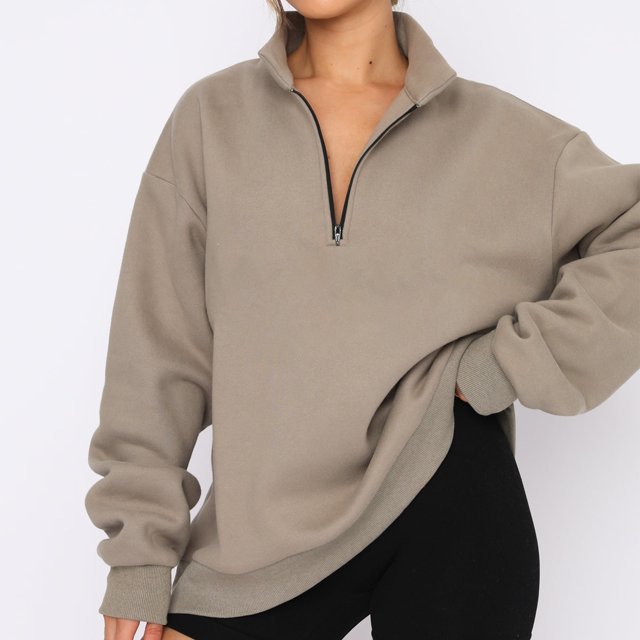 Sudadera Jersey básico con media cremallera, estilo deportivo, traje informal de calle de Color sólido para mujer Cgtredaw Marrón T M para Mujer