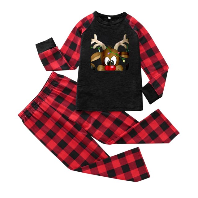 Ensemble de Pyjama de Noël Assorti pour Enfants Confortable et Décontracté Col Rond Manches Longues Pantalon Long Vêtements de Famille Pyjamas