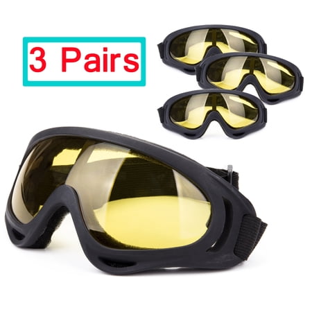 SAYFUT 3 Pairs Ski Goggles, Snowboard Goggles Skate Glasses, Motorcycle Cycling Goggles for Youth, Men & Women, Winter Snow Outdoor Sports Goggles with UV Protection, Wind Resistance, Yellow