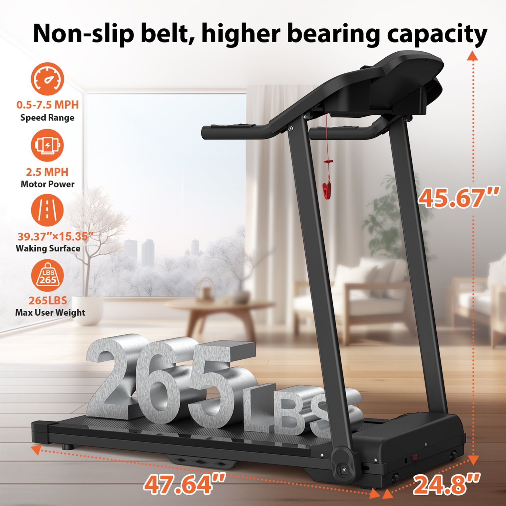 Cirui Foldable Electric Treadmill,2.5HP Folding Treadmill Running Walking Machine with LED Display,265 Lbs Treadmill for Office Home Use,Black
