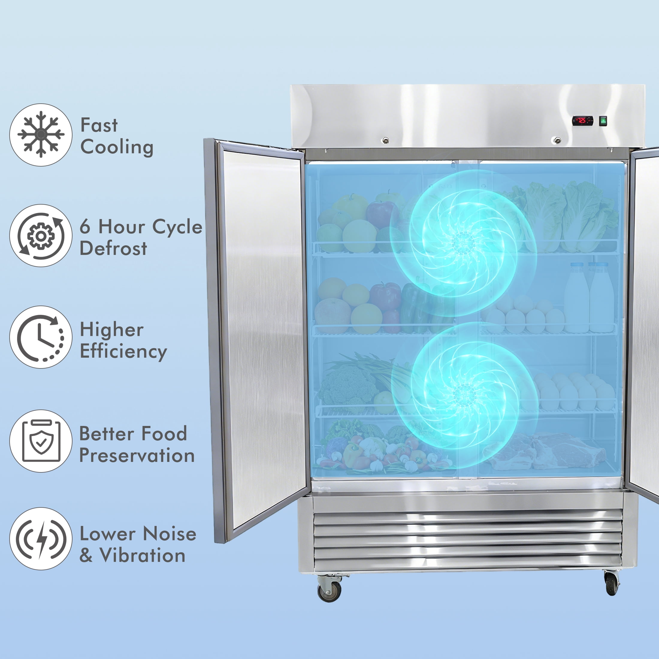 CTOSPOATO Commercial Refrigerator 54" W 2 Section 2 Solid Door Stainless Steel Interior and Exterior Construction Upright Fan Cooling 42.2 Cu.ft for Restaurant,Bar,Shop