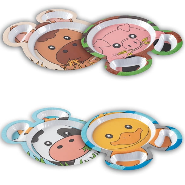 Juego de Platos de Melamina Farm Friends Animales del Zoológico Compartimientos Divididos para Niños