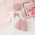 thumbnail image 2 of Odeerbi 6M-3Y Toddler Girls Cotton Outfits Bow Long Sleeve Tops A-Line Skirt with Beret Hat Three-piece Set Casual Skirt Set Toddler Girls Clothes, 2 of 4