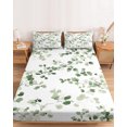 thumbnail image 2 of Cal.King Size Fitted Sheet Set - Sage Green Botanical 3 Piece Bedding Sets 16" Deep Pocket Fitted Sheet with 2 Pillowcases, Eucalyptus Sprigs Watercolor Brushed Microfiber Hotel Luxury Bed Sheets, 2 of 9
