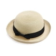 thumbnail image 2 of Ksopiavobs Sun Hat, Beige Fashion Women Bowler Hat Women Summer Sun Hats Straw Beach Hat Woven Straw Hat for Outdoor Activities, Party, Beach, 2 of 7