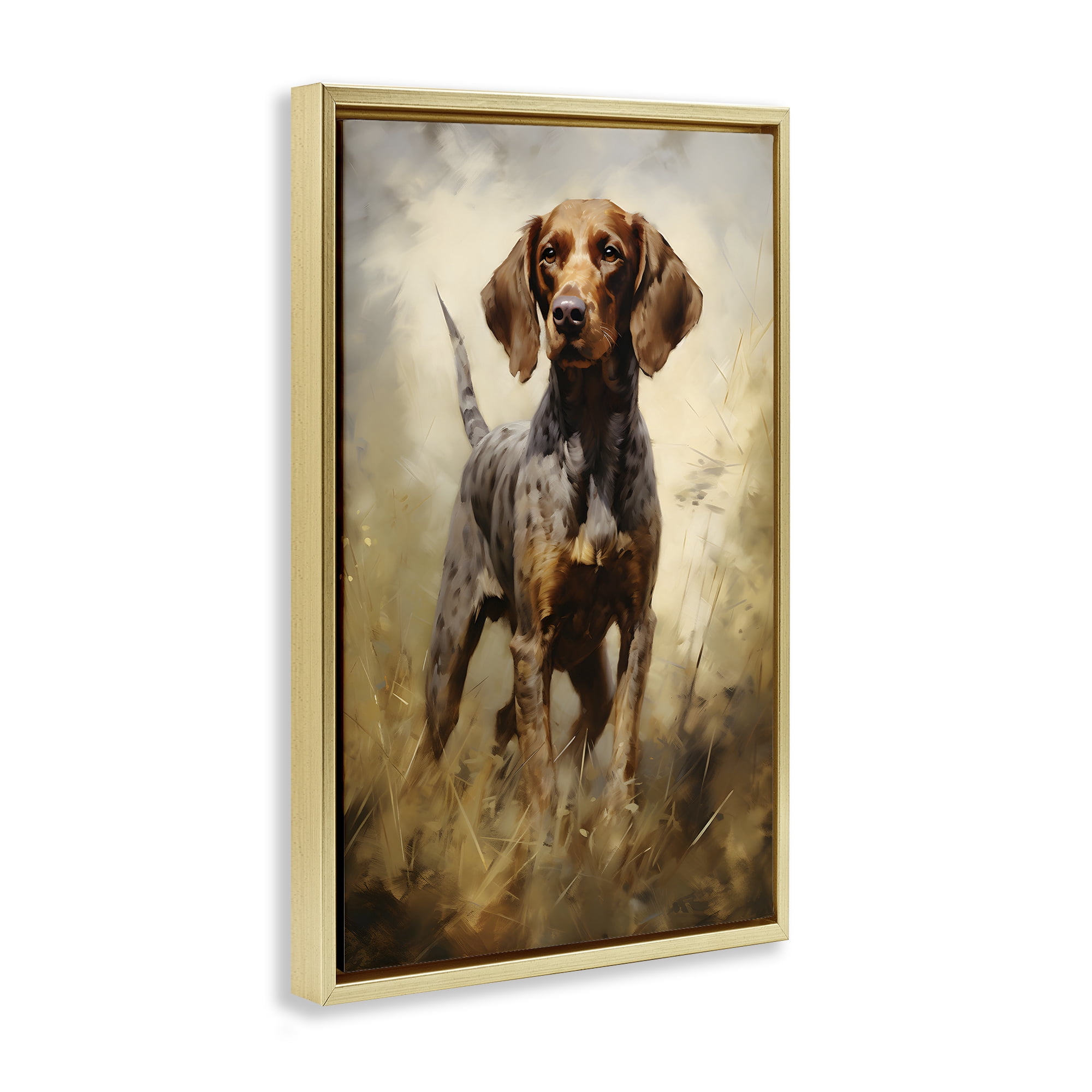 Stupell Industries Alert Hunting Dog Animals & Insects Painting Gold Floater Framed Canvas Art Print Wall Art, 17 x 25