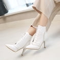 thumbnail image 3 of Stiletto High Heel Dress Combat Boots for Women Leather Lace up Pointed Toe Winter Fall Short Ankle Booties, 3 of 8