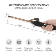 9mm Thin Curling Iron Ceramic, 3/8 inch Small Barrel Hair Curling Wand for Long & Short Hair, LCD Display with 9 Heat Setting Include Glove(Golden)