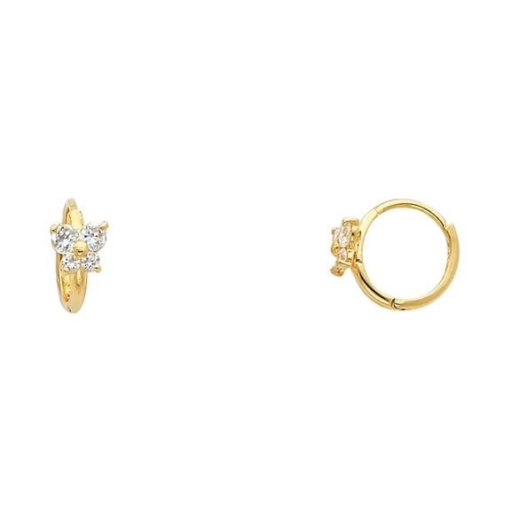 Solid 14k Yellow Gold Butterfly Huggie Earrings CZ Huggies Round Hoops Polished Fancy Small 10 mm