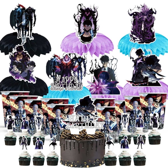 Solo Leveling Party Supplies Decor Cups Fans Decorations Honeycomb Centerpieces Cake Toppers