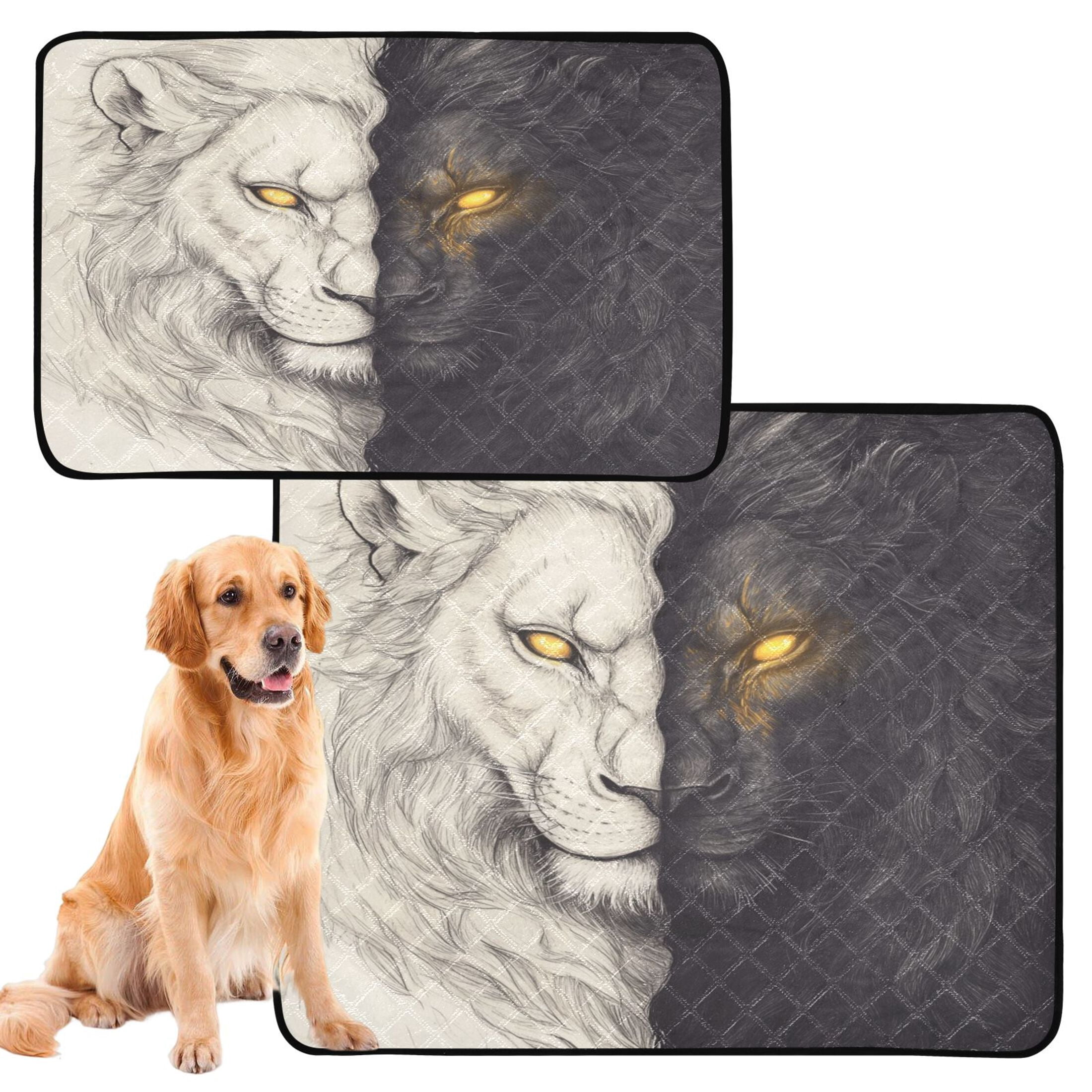 Qxltty Black and White Lion Cat litter Pads Pet Set of 3 Diaper Mats Center Anti-leakage Layer Absorbent Soft and Comfortable
