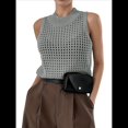 thumbnail image 1 of Suéter de Punto de Verano para Mujer, Camiseta Sin Mangas con Cuello Redondo de Crochet, Blusa Informal Sin Mangas con Aberturas Gris M, 1 of 9