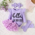 thumbnail image 4 of mgoYE Hello I'm New Here Newborn Baby Girl Outfit Ruffle Romper Tiered Tutu Dress Shorts Headband Socks Coming Home Clothes Set, 4 of 9