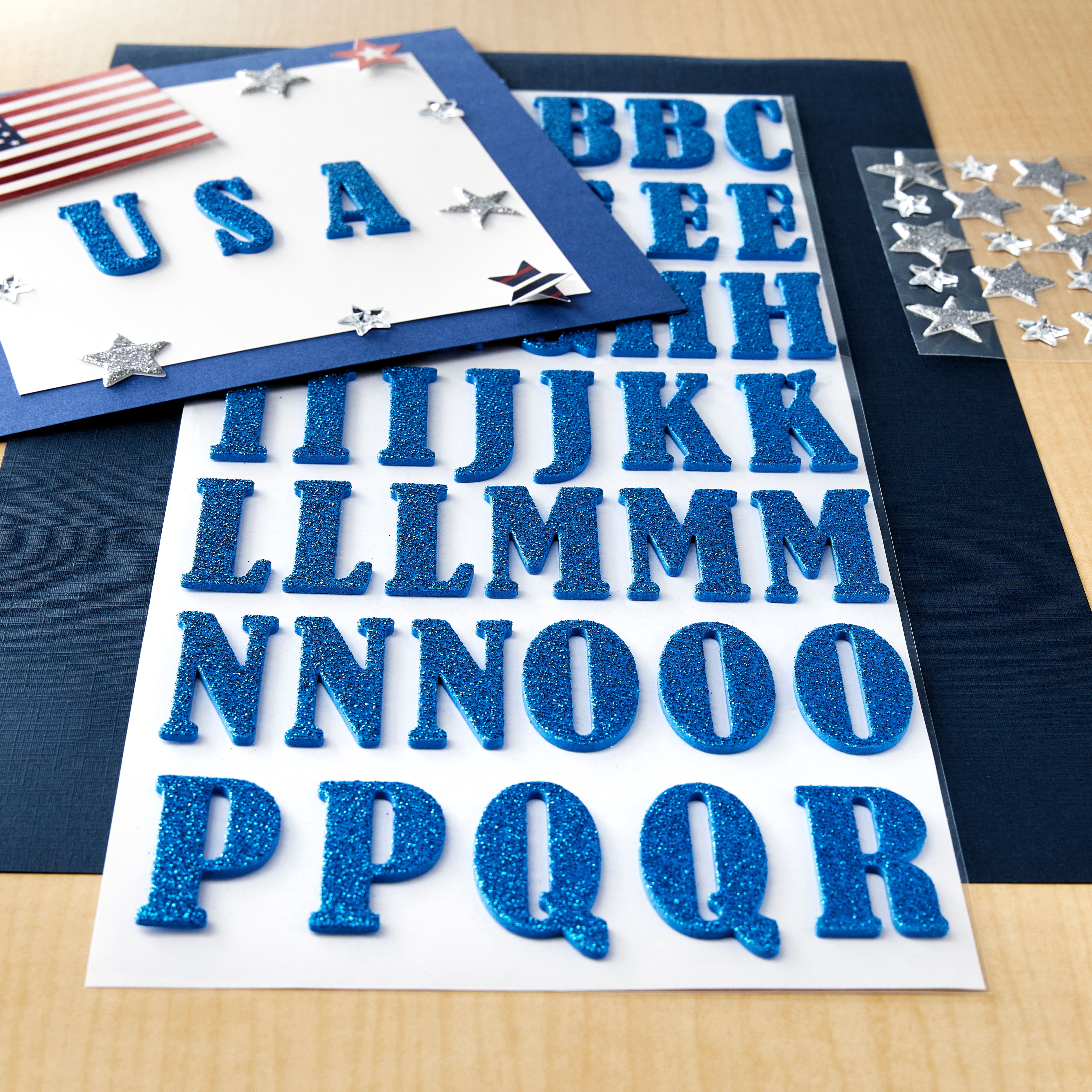 Recollections Royal Blue Bernhard Condensed Glitter Alphabet Stickers, 12 Pack