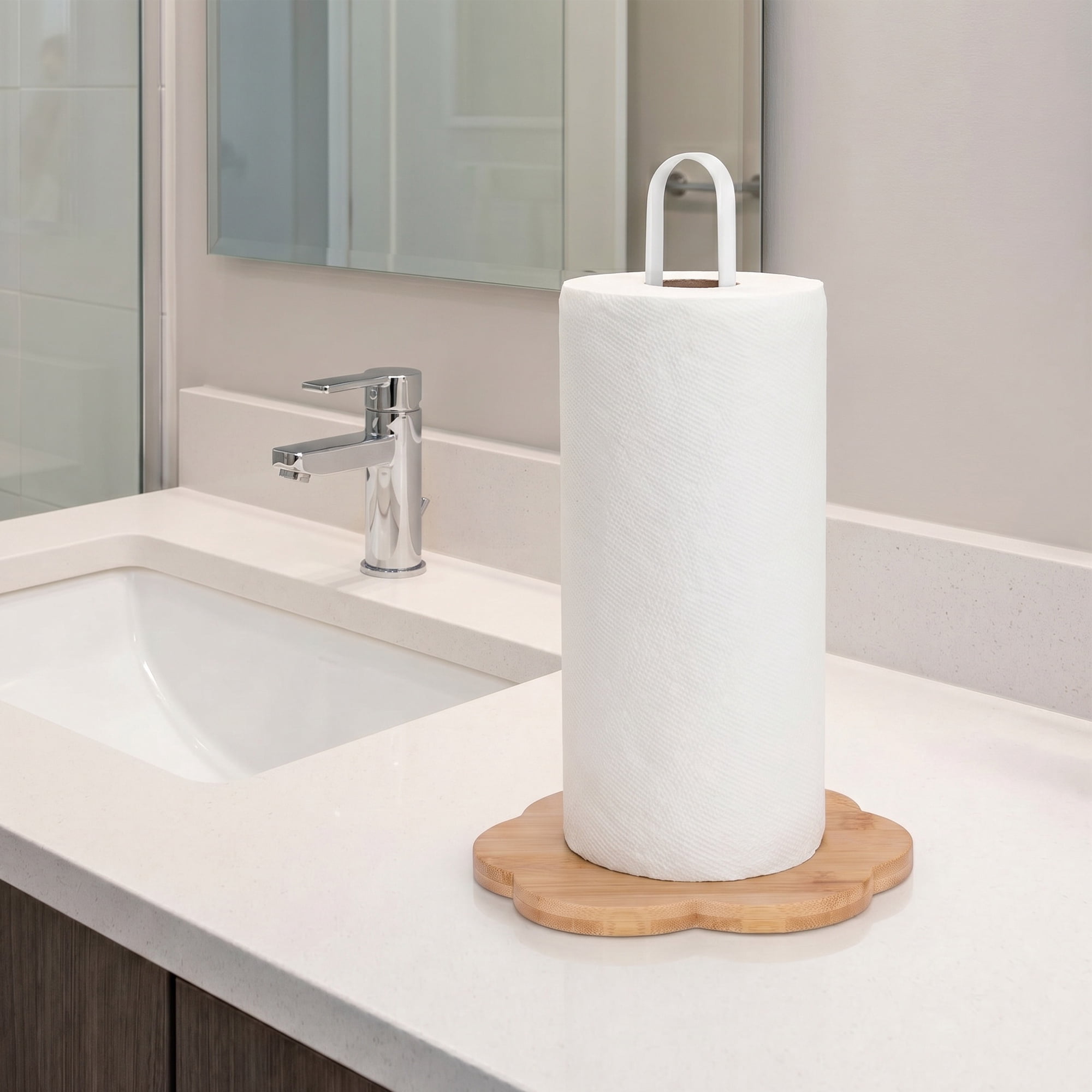 Unique Bargains Paper Towel Holder Countertop Non Slip Base Dispenser Metal D 10.2x6.3inch