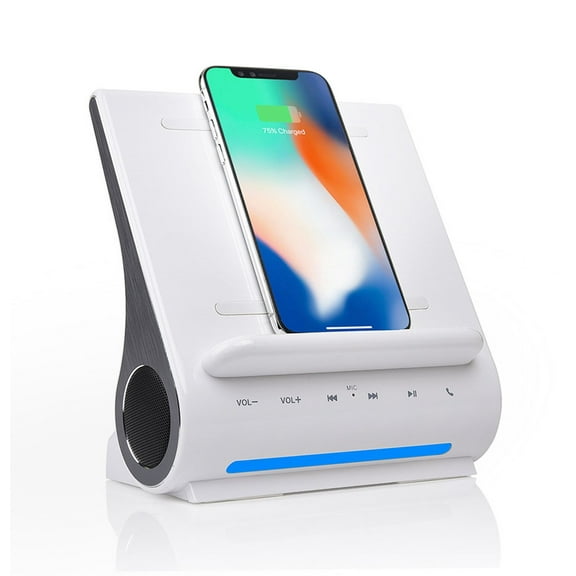 Azpen D108 Fast 10W Qi Wireless Charging Sound Hub Dual Bluetooth Speakers Handsfree 4 in 1 Dock for iPhone Samsung LG Phones