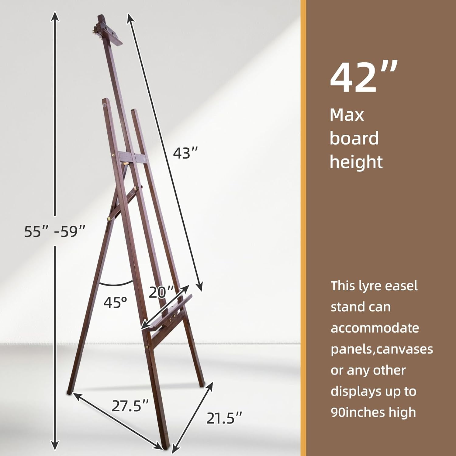 LAVFOX Brown Folding Wooden Paint Easel, Adjustable Display Stand for Canvas up to 42 Inches, Welcome Sign Holder for Weddings and Presentation