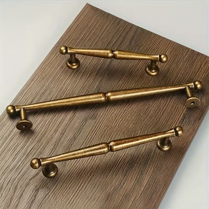 2pcs Vintage Brass Cabinet Handles - Antique Copper Wardrobe Door Pulls, European Style Zinc Alloy Handles for Kitchen, Bedroom, and Washbasin